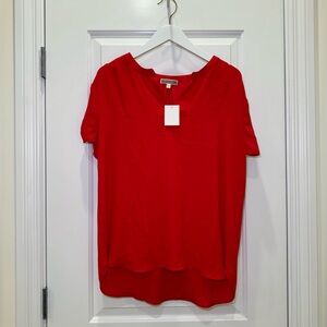 NWT Pleione Flowy Loose Red Short Sleeve Tunic Blouse V-Neck Top Medium